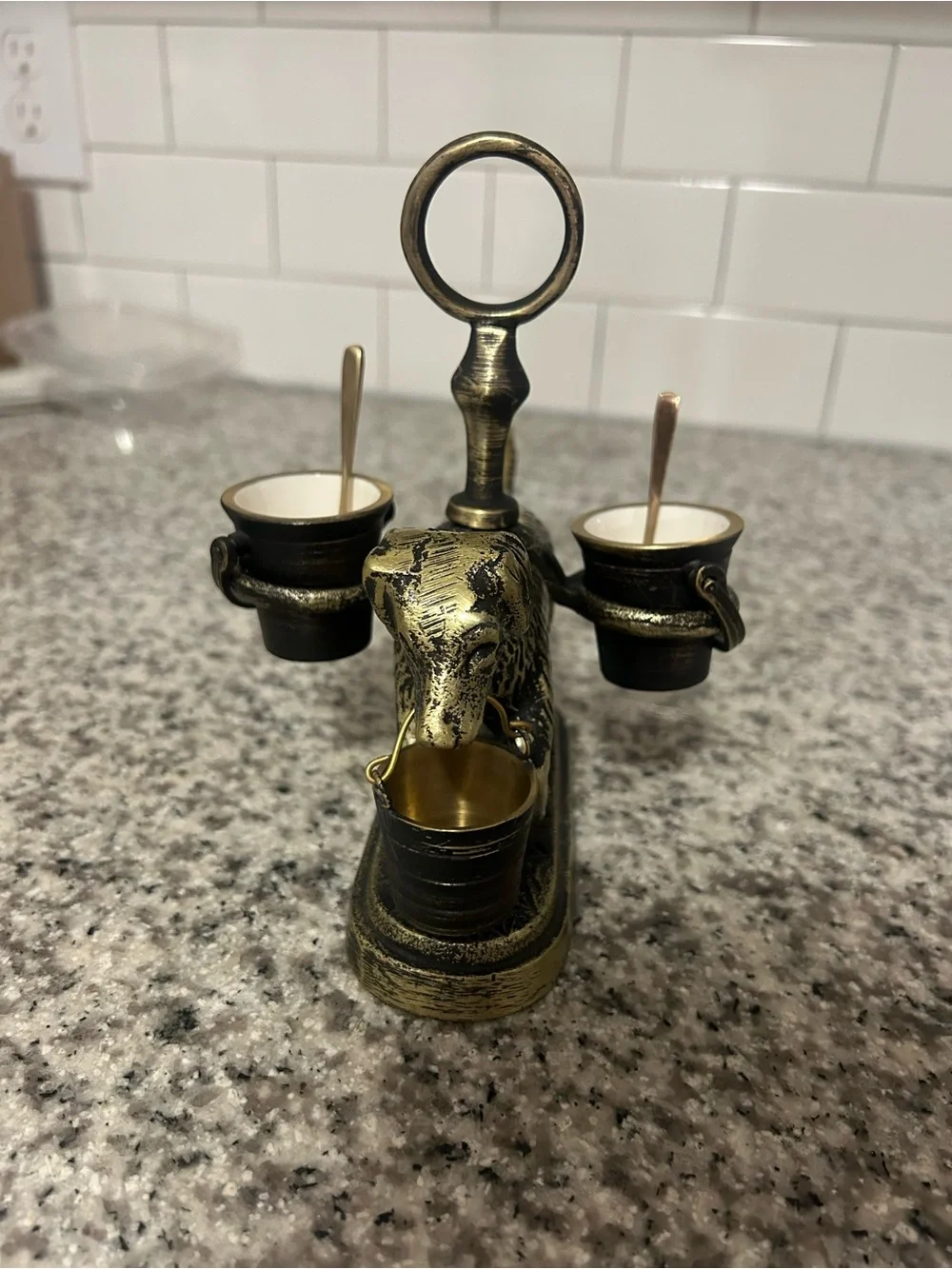 BW Dog Salt & Pepper Cellar antique brass NWT